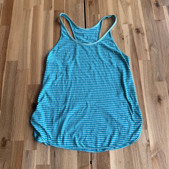 Lululemon What The Sport Singlet 10 – Silver Stripe Peacock Blue Tranquil Blue - Picture 1 of 7